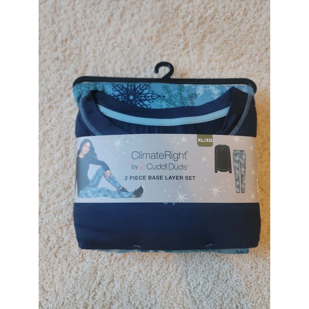 ClimateRight by Cuddl Duds Base Layer Set XL/XG Blue Snowflake Women